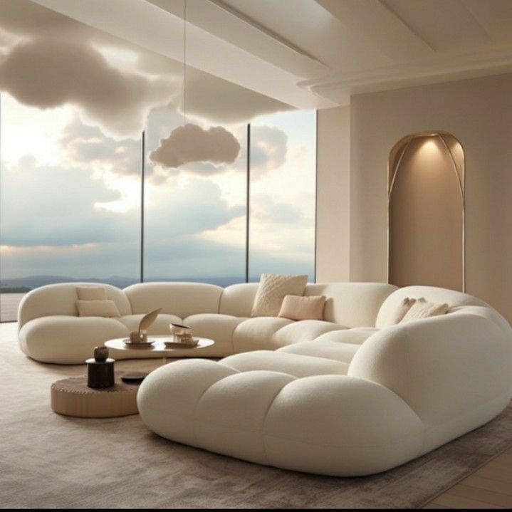 Ouch Cart Modern Curved Bouclé Sectional Sofa – Luxury Cloud Couch for Living Room | Plush Upholstered Contemporary Designer Sofa OUCH CART