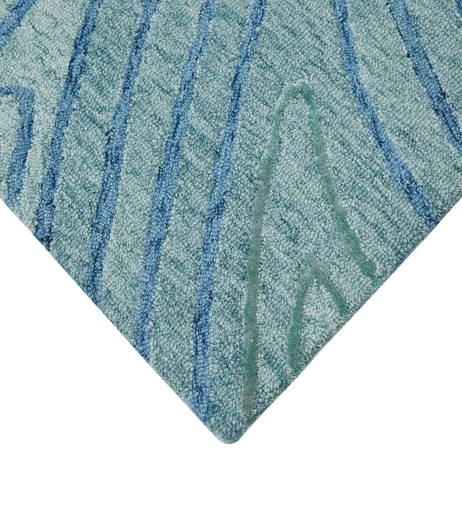 AQUA Wool & Viscose Canyan 8x10 Feet Hand-Tufted Carpet - Rug - Ouch Cart