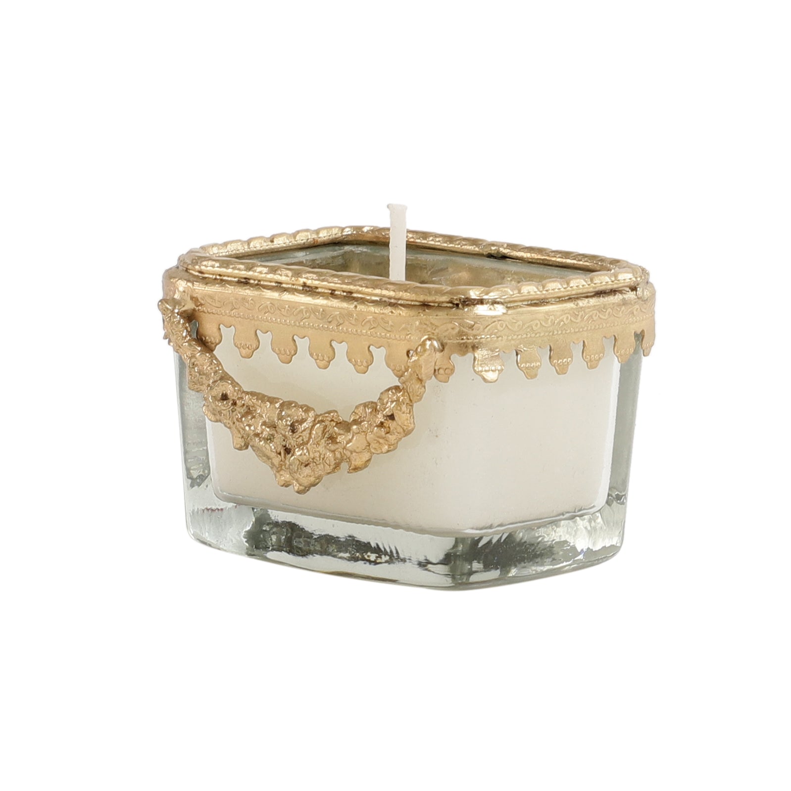 Snowy Whisper White Scented Candle Glass Jar With Golden Ring M.M.I. OVERSEAS
