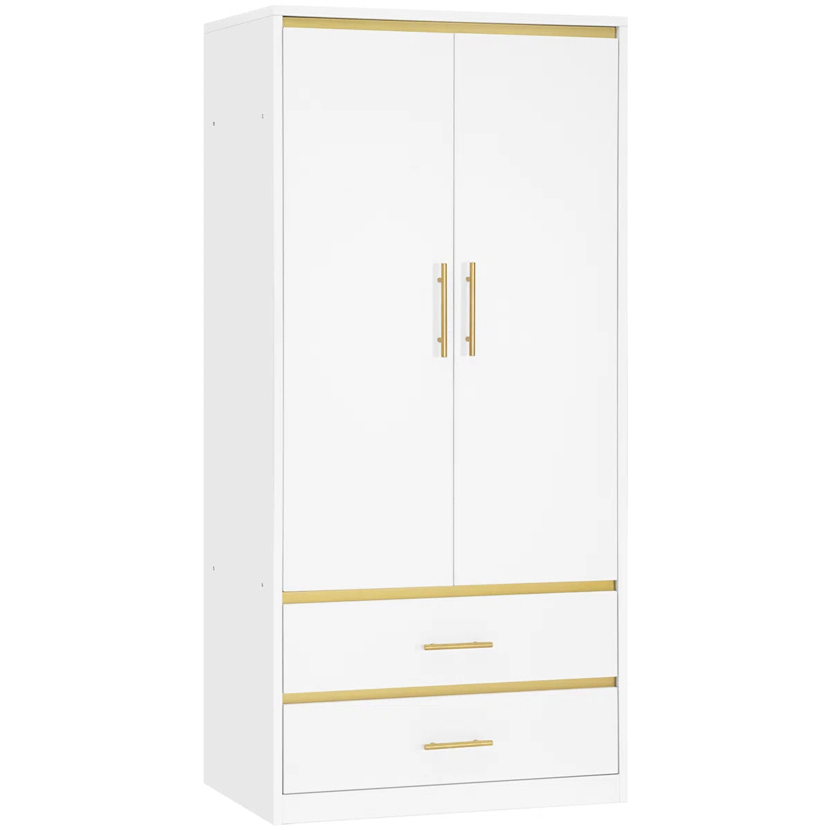 2-Door 66.9" H Armoire Wardrobe – Closet with Hanging Rod & 2 Drawers OUCH CART