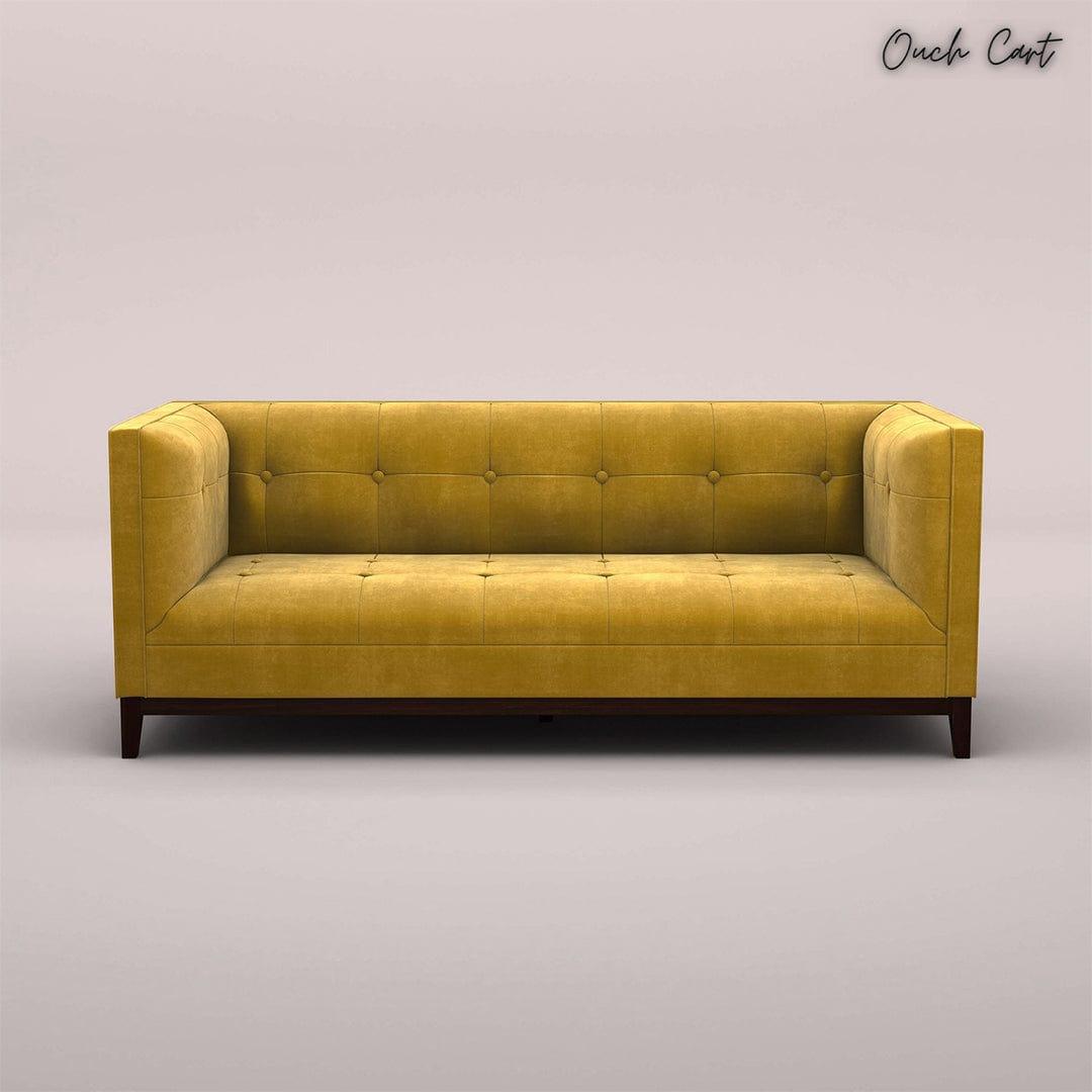 LOREN THREE SEATER FABRIC SOFA (VELVET, MUSTARD YELLOW) - Ouch Cart