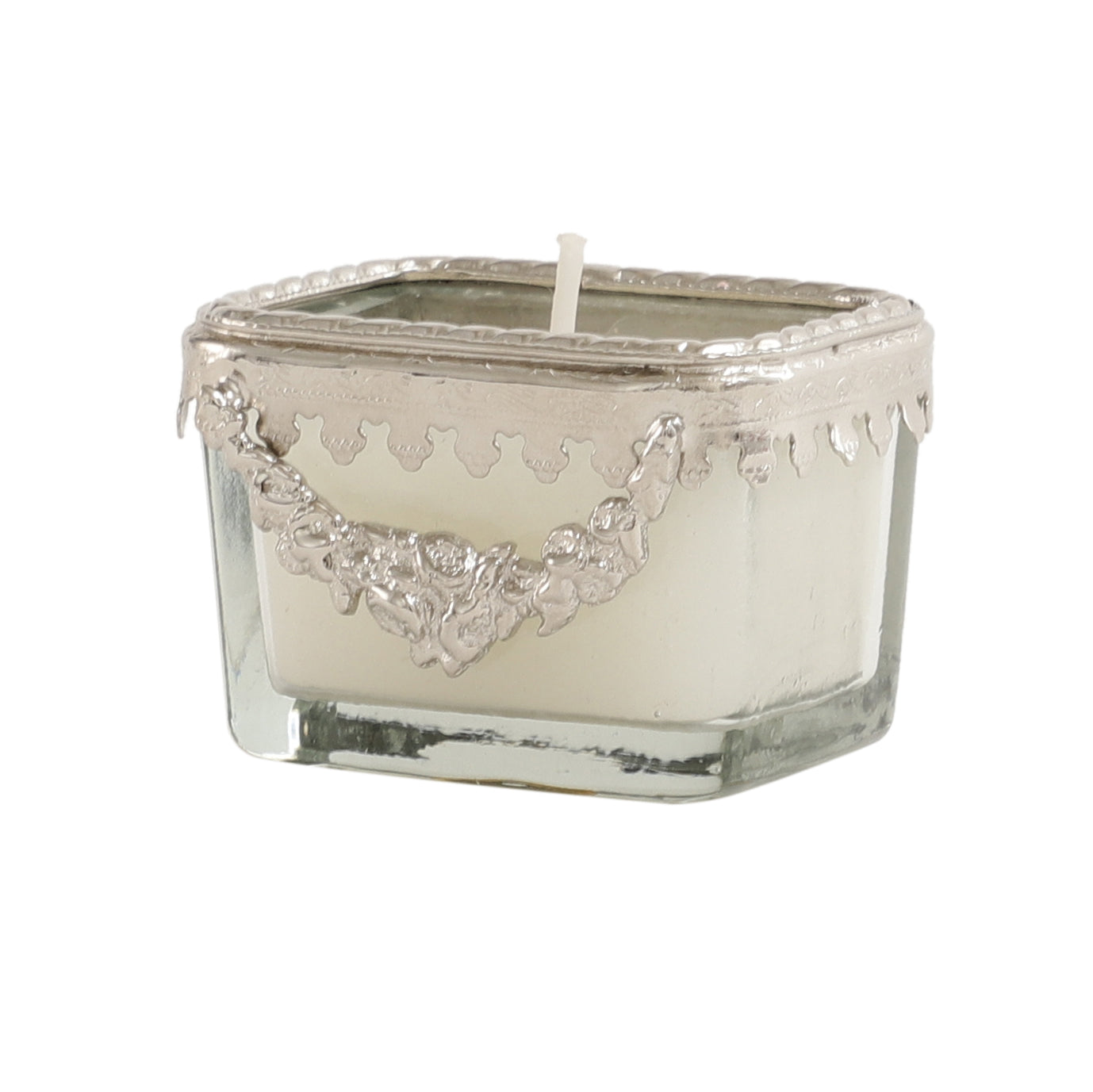Snowy Whisper White Scented Candle Glass Jar With Silver Ring - OUCHCART