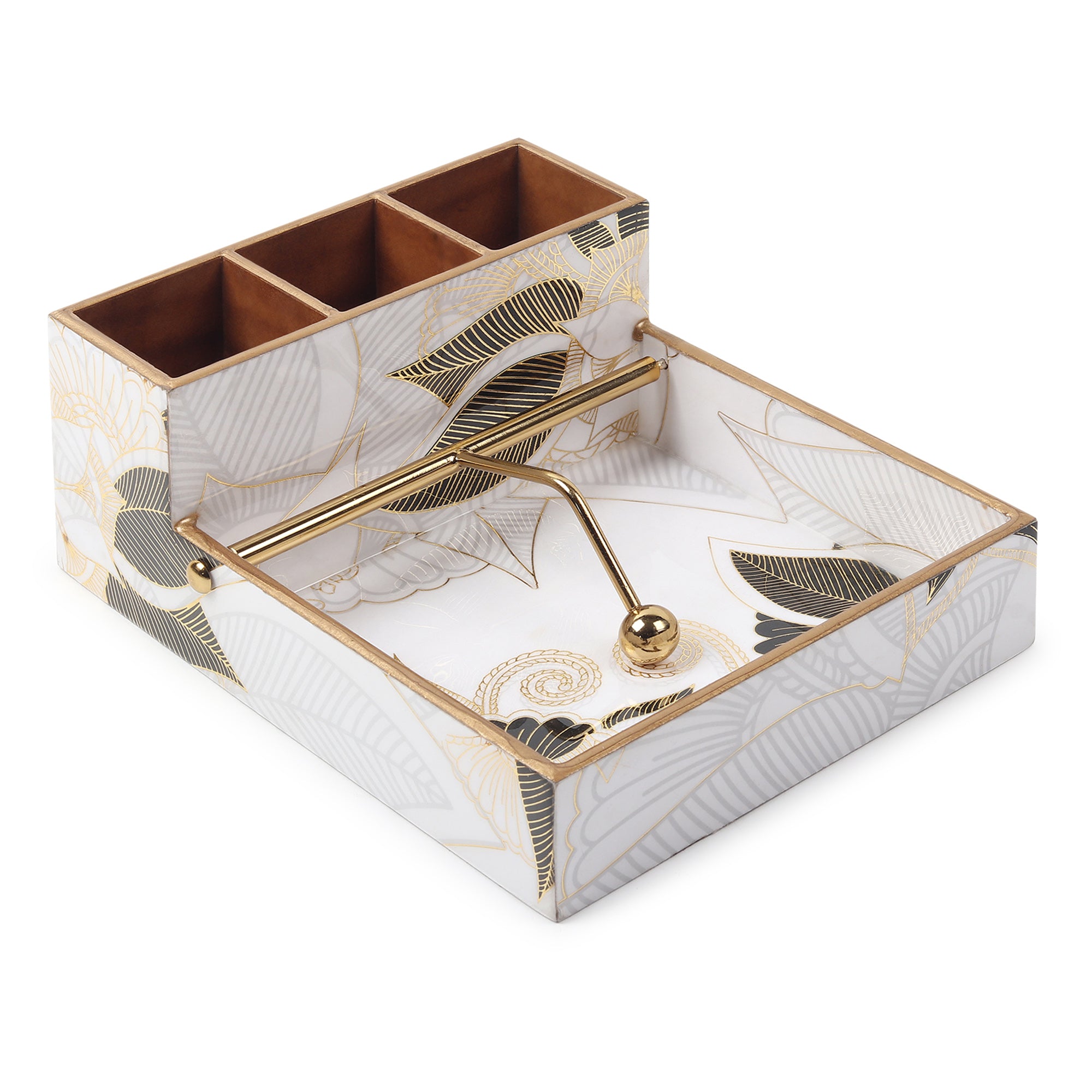 Ivory Noir Bloom Cutlery and Tissue Holder