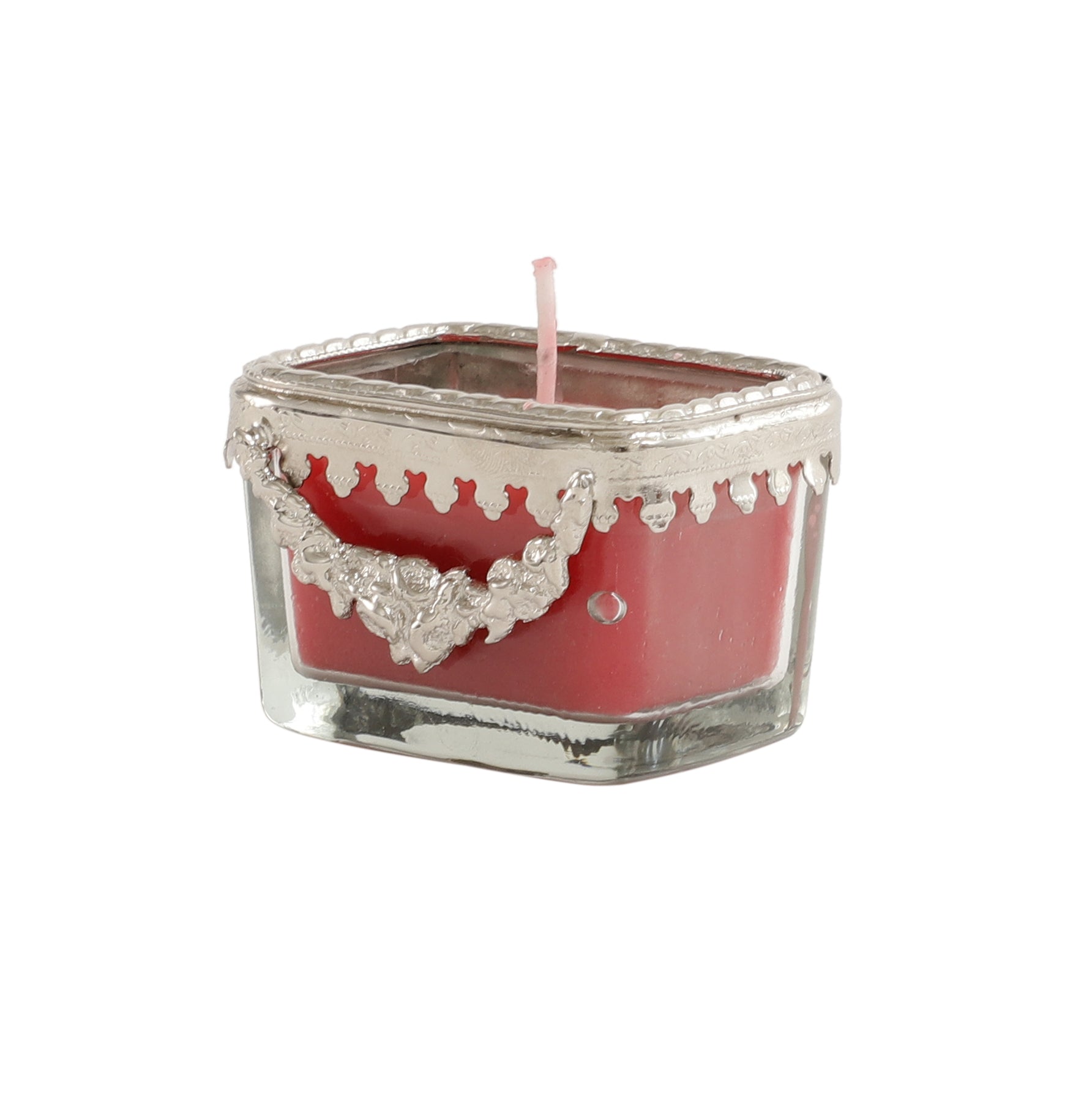cherry blossom red scented candle glass jar with Silver ring M.M.I. OVERSEAS