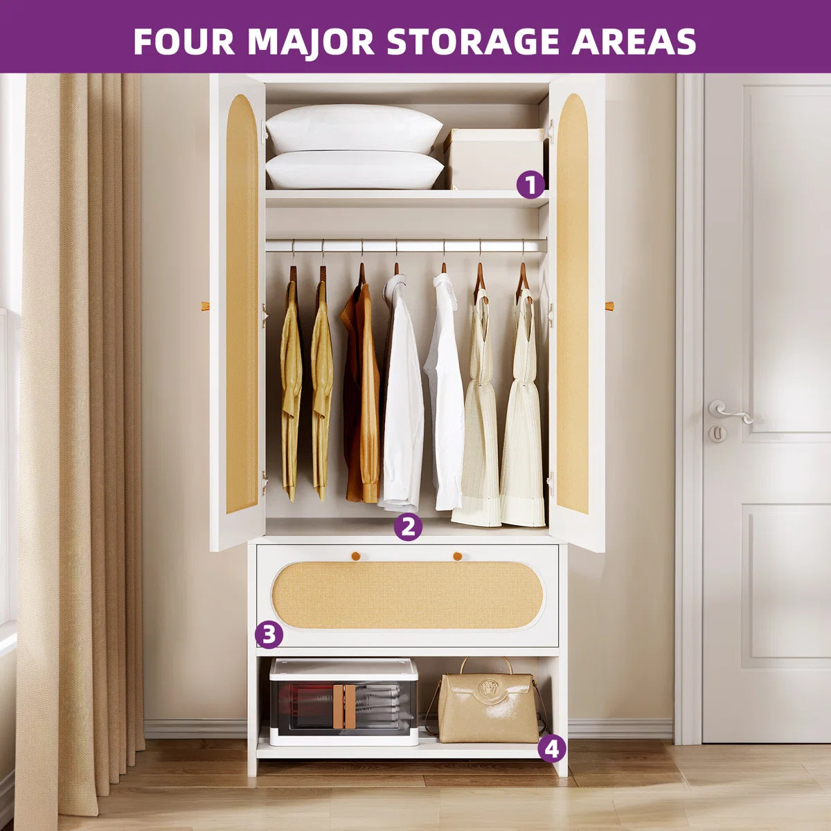 Elegant Sigmund Wardrobe Armoire With Shelves And Hanging Space