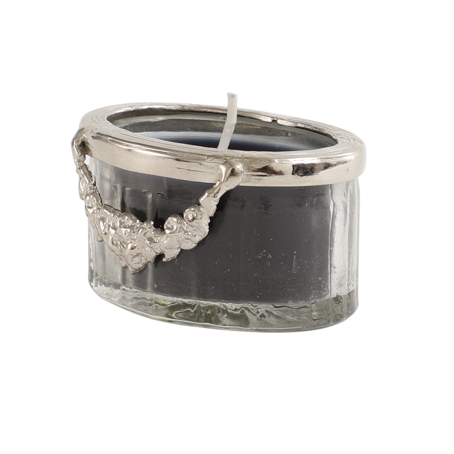 Black Velvet Scented Candle Jar With Silver Ring M.M.I. OVERSEAS