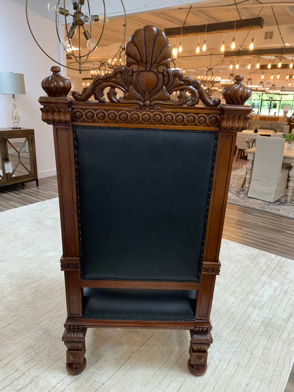 Kristofer 39" Mahogany & Tufted Top Grain Leather Throne Chair Ouch Cart