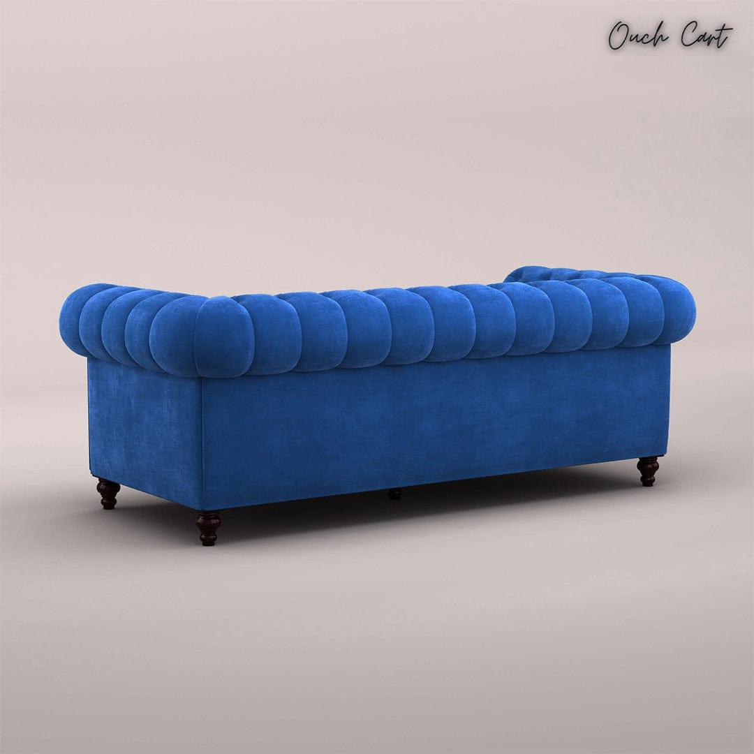 MAHARAJA FABRIC 3 SEATER SOFA (VELVET, ROYAL BLUE) - Ouch Cart