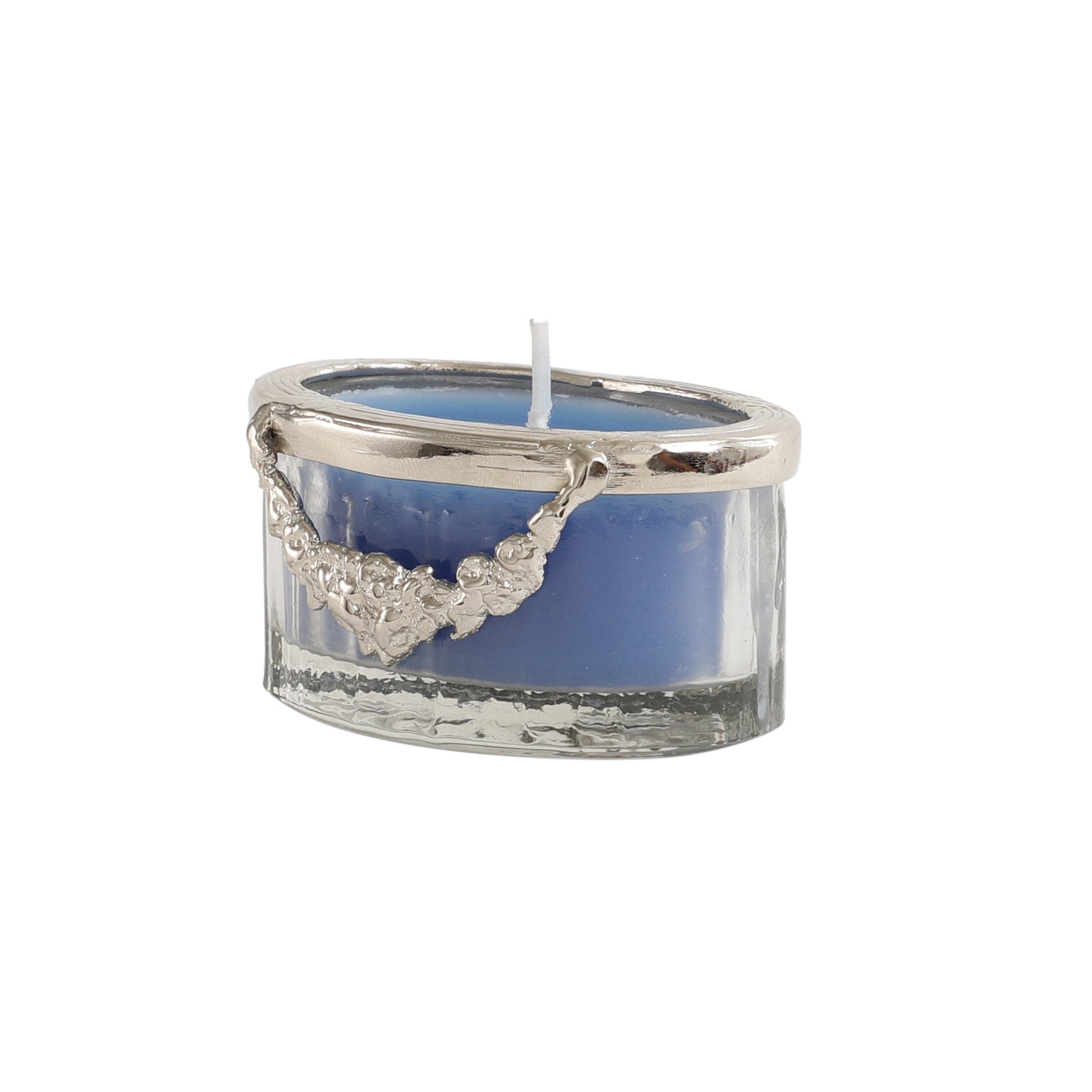 ocean breeze blue Scented candle jar with Silver ring