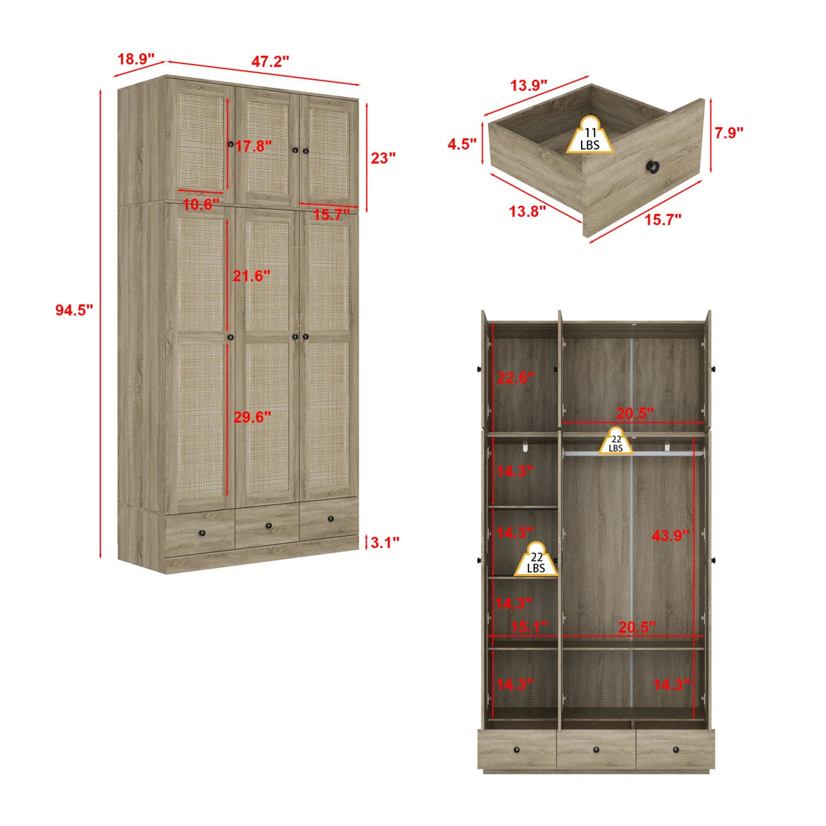 Coleridge Wardrobe Armoire – Elegant Solid Wood Storage Cabinet for Bedroom OUCH CART