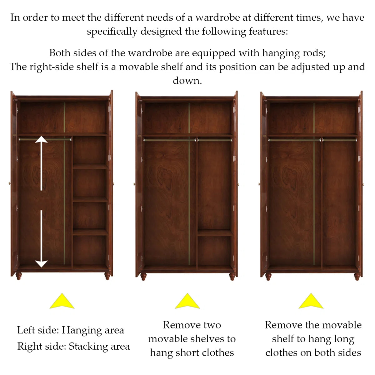Rubber Wood Wardrobe – American-Style Wooden Closet for Bedroom-OUCH CART | Wardrobe