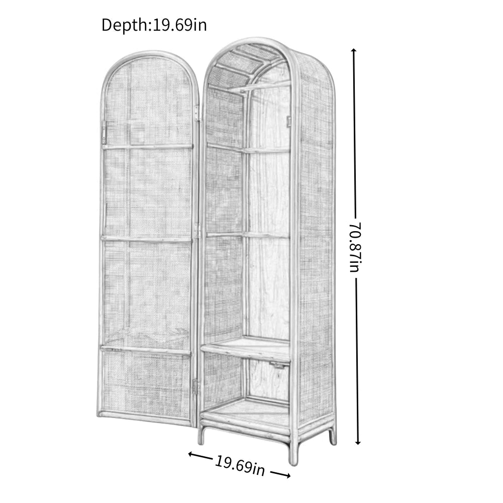 Rattan Wardrobe – Solid Wood Bedroom Storage Cabinet-OUCH CART | Wardrobe