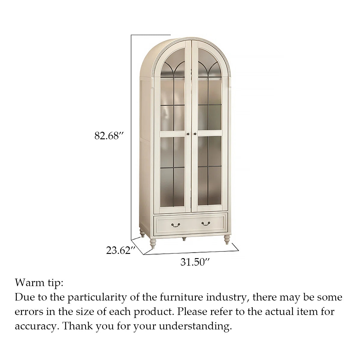 Creamy Retro Oak Arched Wardrobe – Elegant Wooden Bedroom Closet