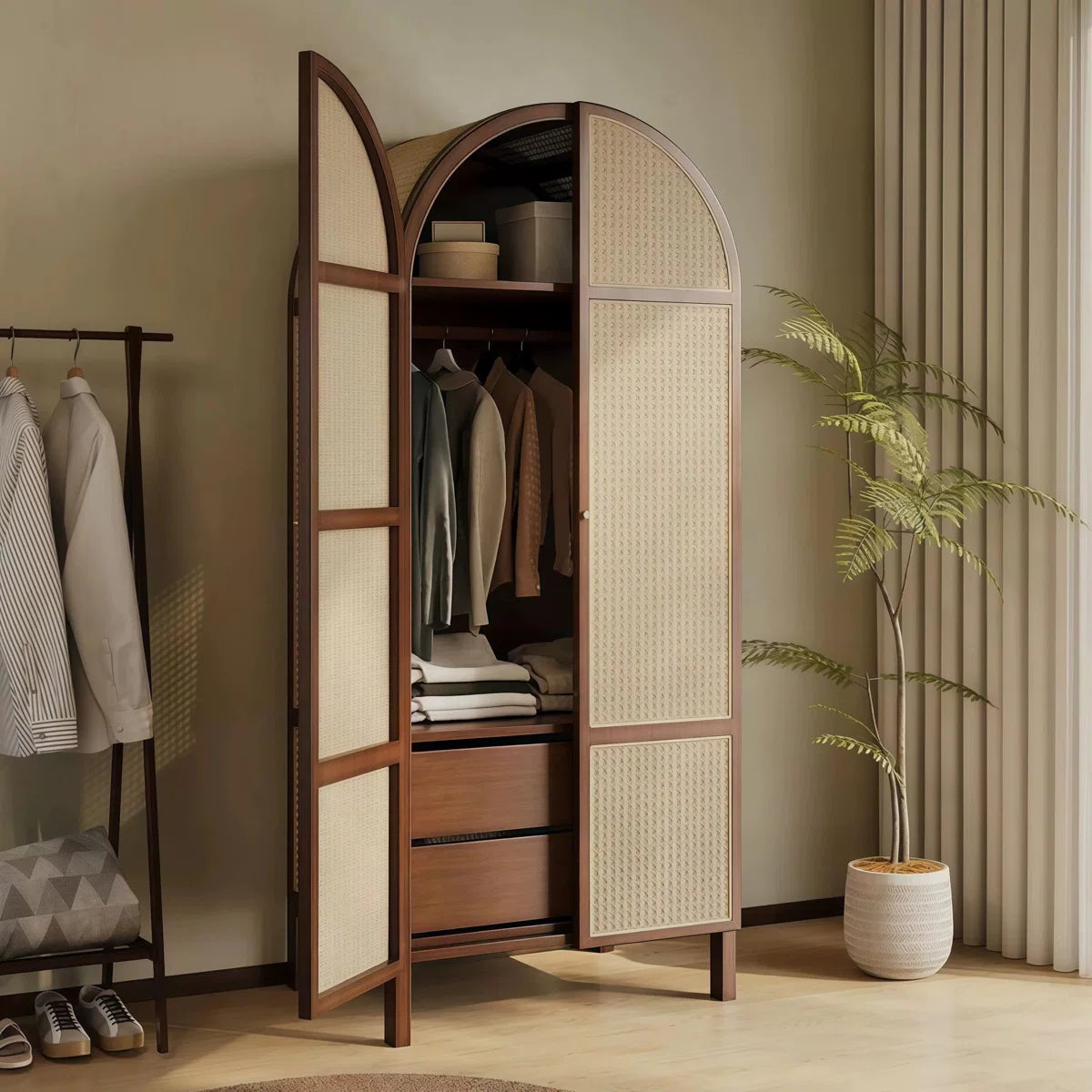 Simple Retro Solid Wood Wardrobe Stylish and Durable Armoire-OUCH CART | Wardrobe