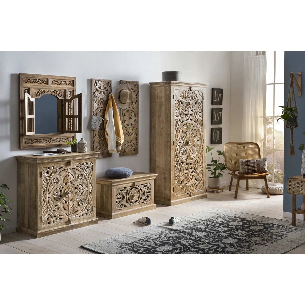 Large Storage Armoire Solid Wood Wardrobe for Bedroom-OUCH CART | Wardrobe