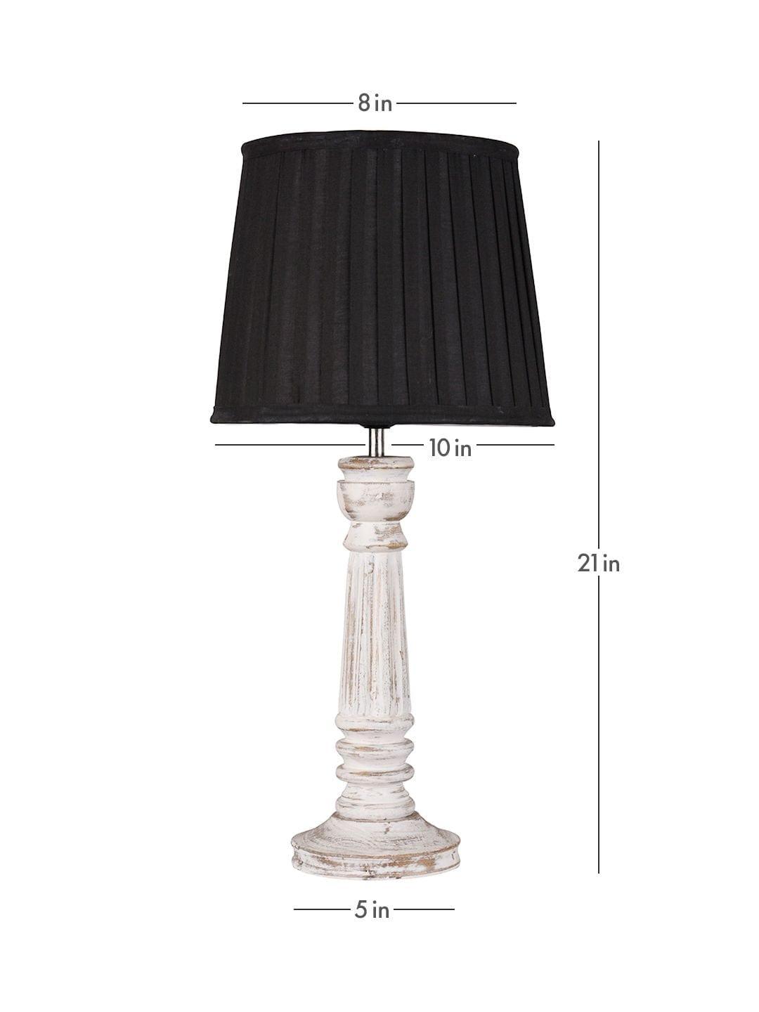 Wooden Pillar White lamp with pleeted Black Soft Shade - Ouch Cart