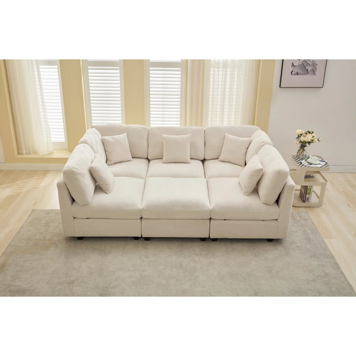 Corduroy Sectional Sofa with Pull-Out Sleeper