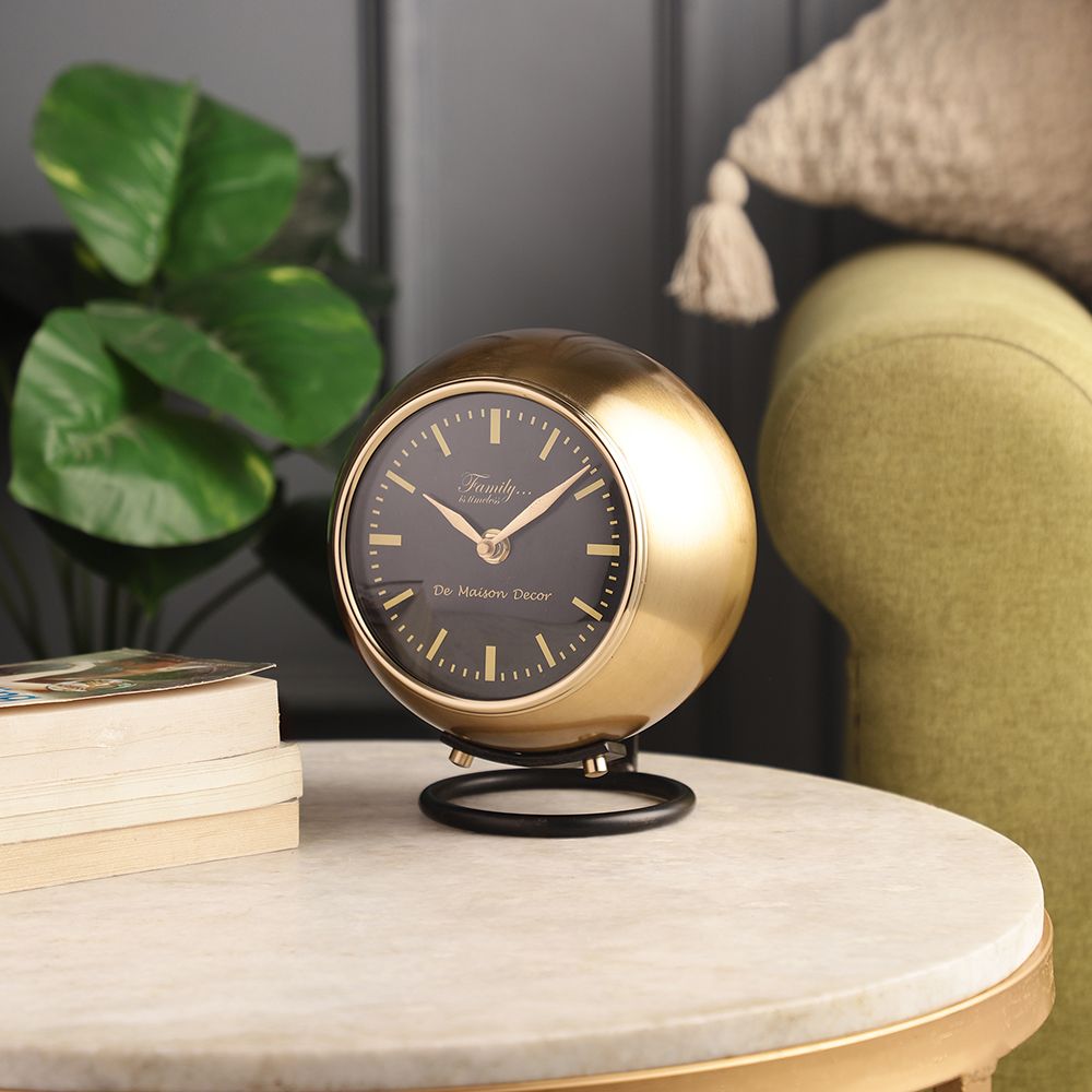 Larissa Stand Globe Clock in Black & Gold Finish-OUCHCART