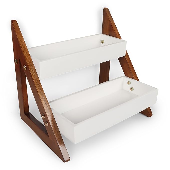 Versatile Wooden Triangular Spice Rack - 2-Tier Kitchen Countertop Organizer with Jars & Bottles Holder | Stylish Kitchen Storage & Décor (2 Tier) Ouch Cart