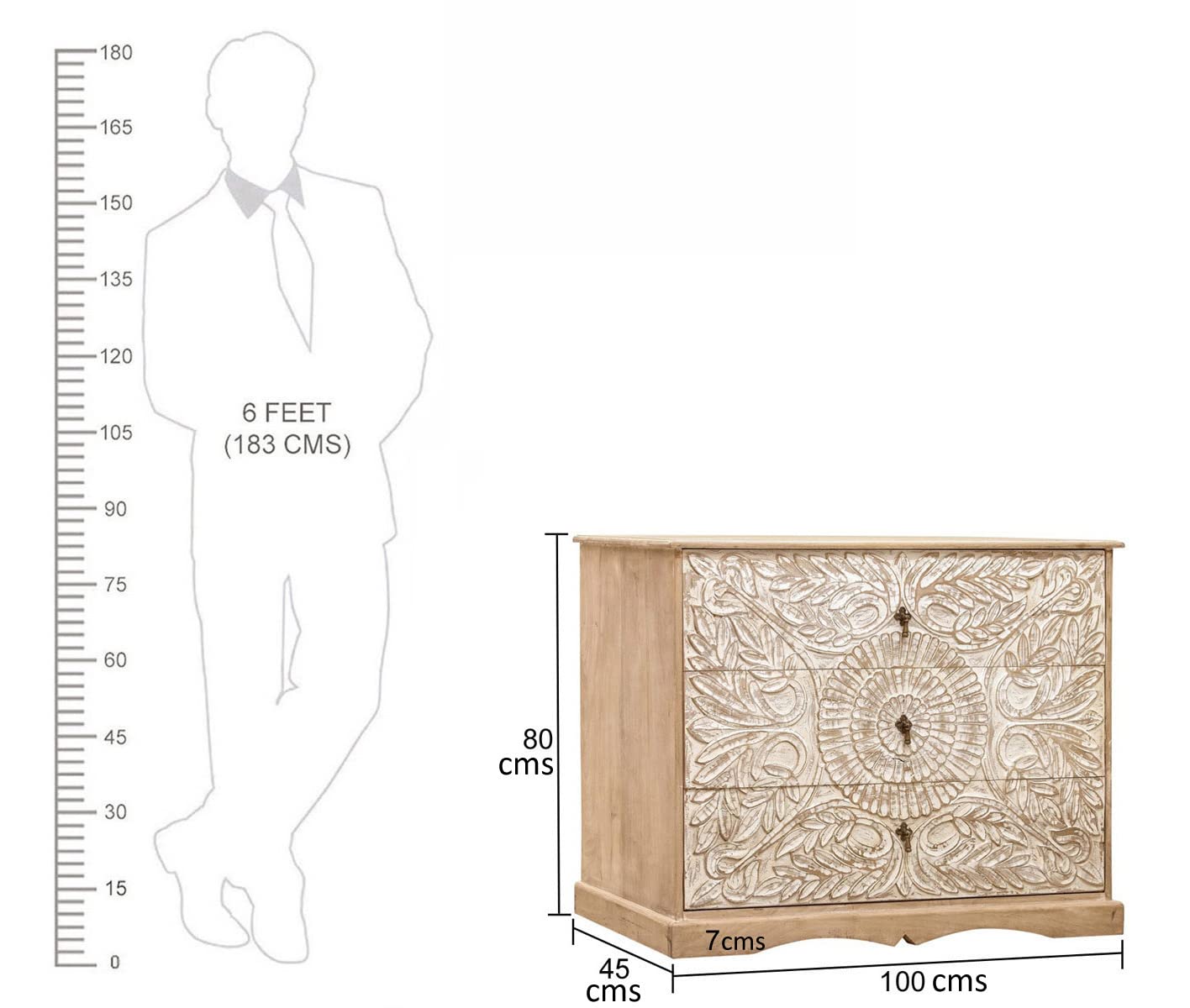 Carved Wooden Chest of Drawers – Rustic 3-Drawer Storage Cabinet for Bedroom & Living Room