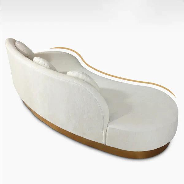 Maricel Gold Velvet Curved Sofa for 3 Seaters with Pillows & Stainless Steel Base - Ouch Cart