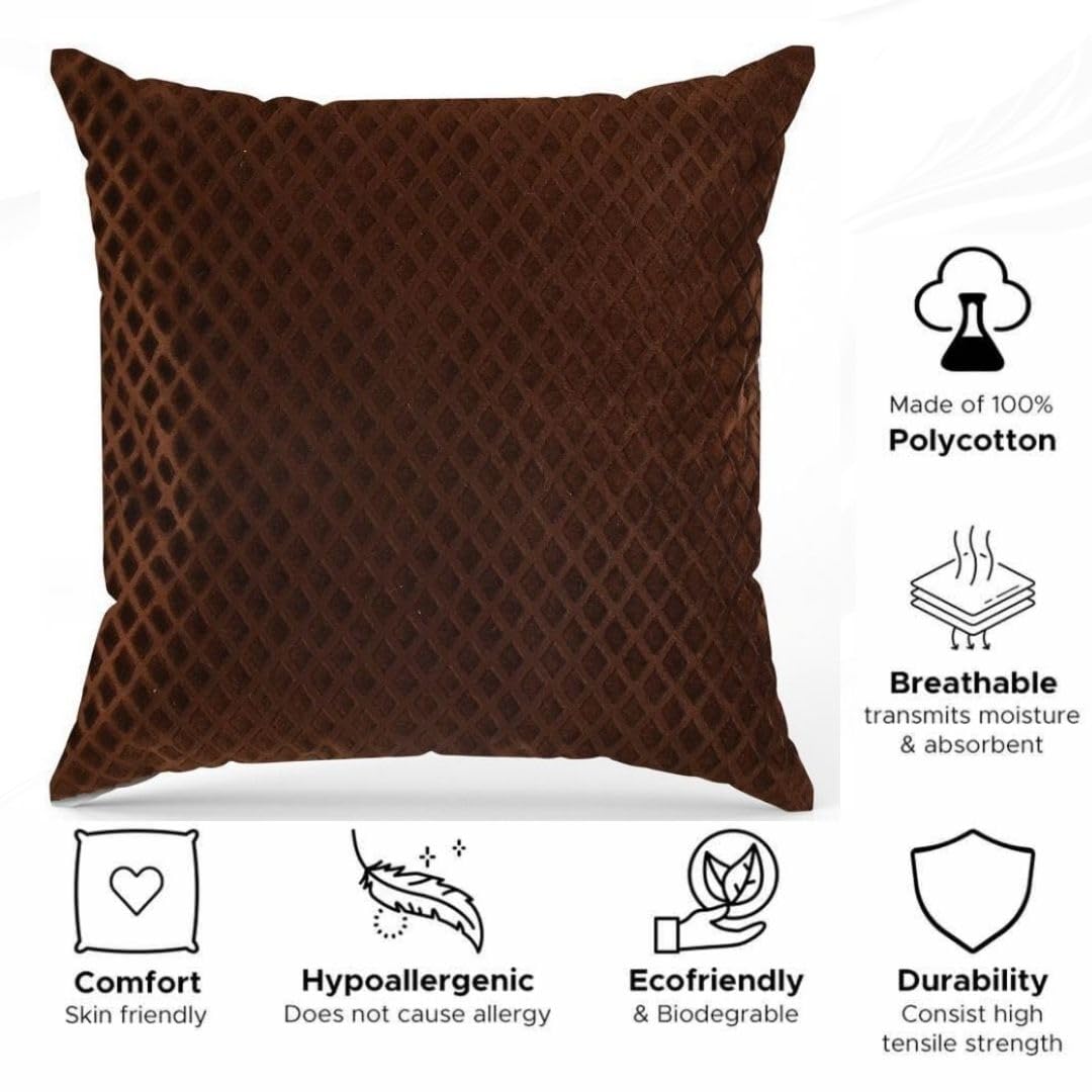 Brown Diamond Quilted Velvet Cushion Covers, 16 x 16 Inch, Set of 5 OUCH CART
