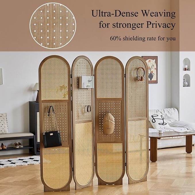 Foldable Wooden Privacy Partition with Storage & Display Design