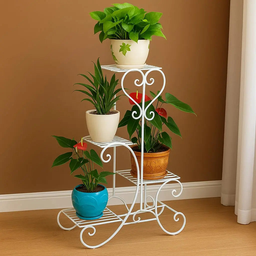 Metal Plant Stand Flower Holder Racks 4 Tier Shelves Patio Indoor Outdoor Garden Displaying Wrought Iron Flowers Planters Shelf Organizer Ouch Cart