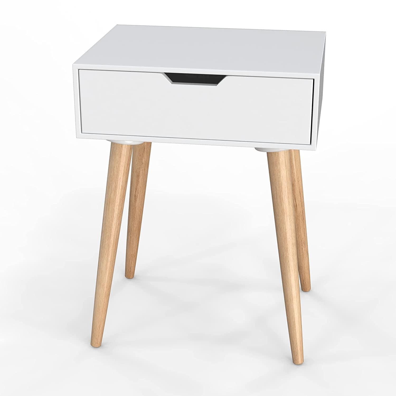 Nightstands End Side Table with Drawer and Solid Wood Legs, Bedside Table for Bedrooms, Mid-Century Modern Drawer Storage Cabinet for Living Room Furniture - Ouch Cart