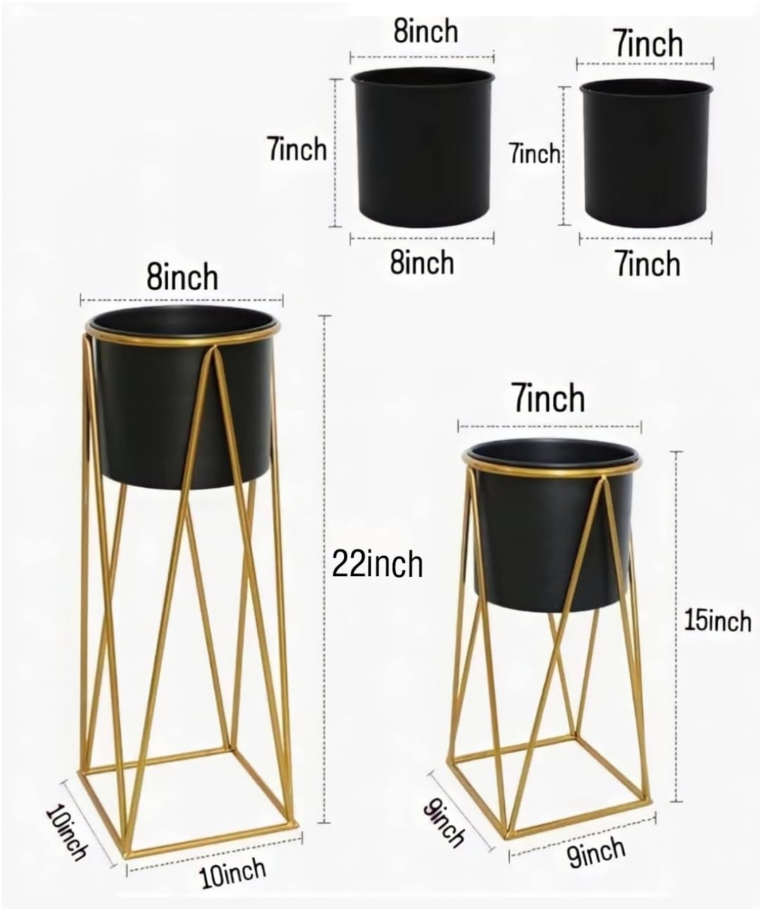 Planters for Indoor - Outdoor Plants & Modern Metal Floor Tall Plant Stand for Garden, Balcony & Living Room & Mid Century Plant Stands with Pots Set of 2 OUCH CART