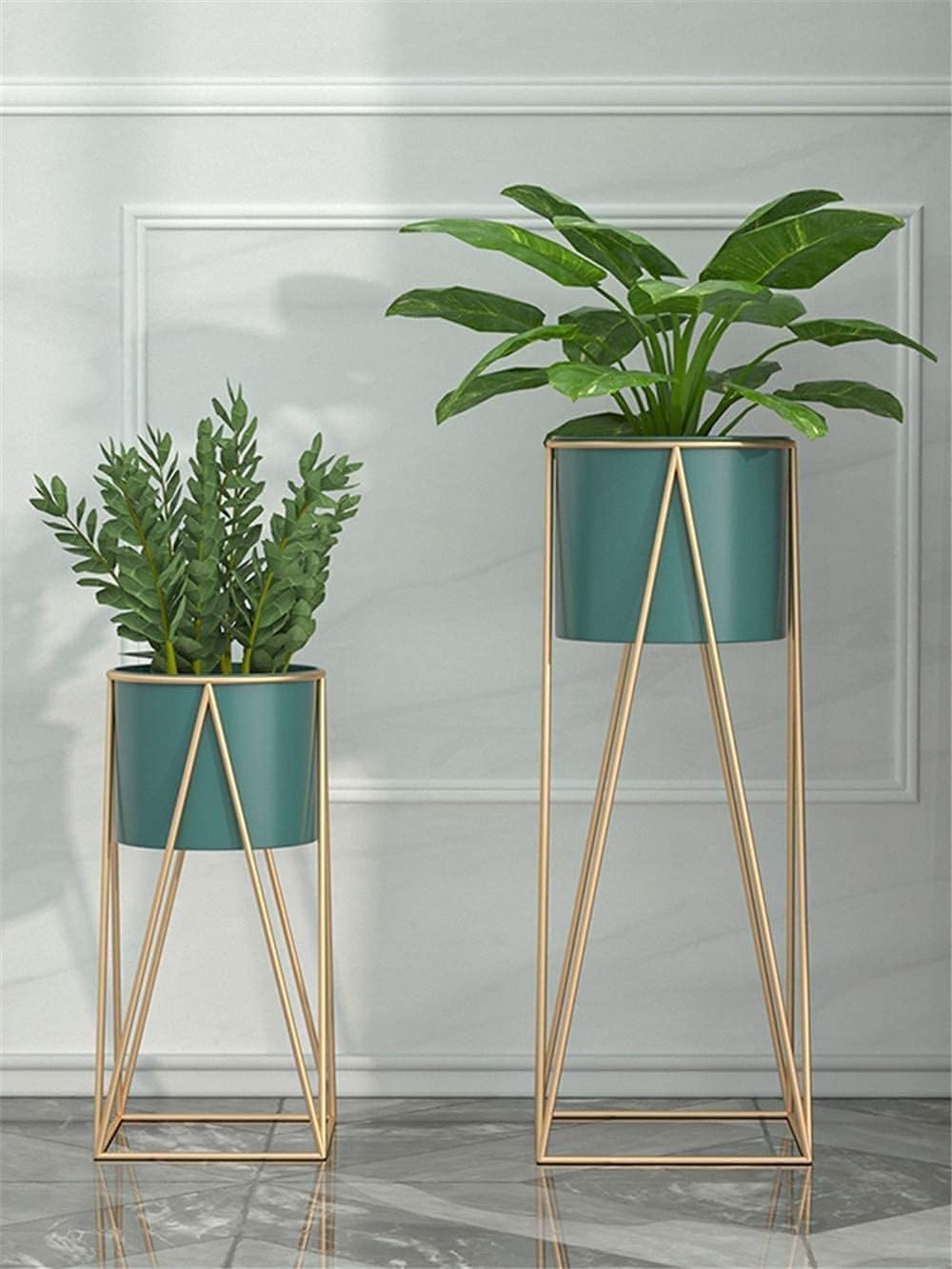 Planters for Indoor - Outdoor Plants & Modern Metal Floor Tall Plant Stand for Garden, Balcony & Living Room & Mid Century Plant Stands with Pots Set of 2 OUCH CART