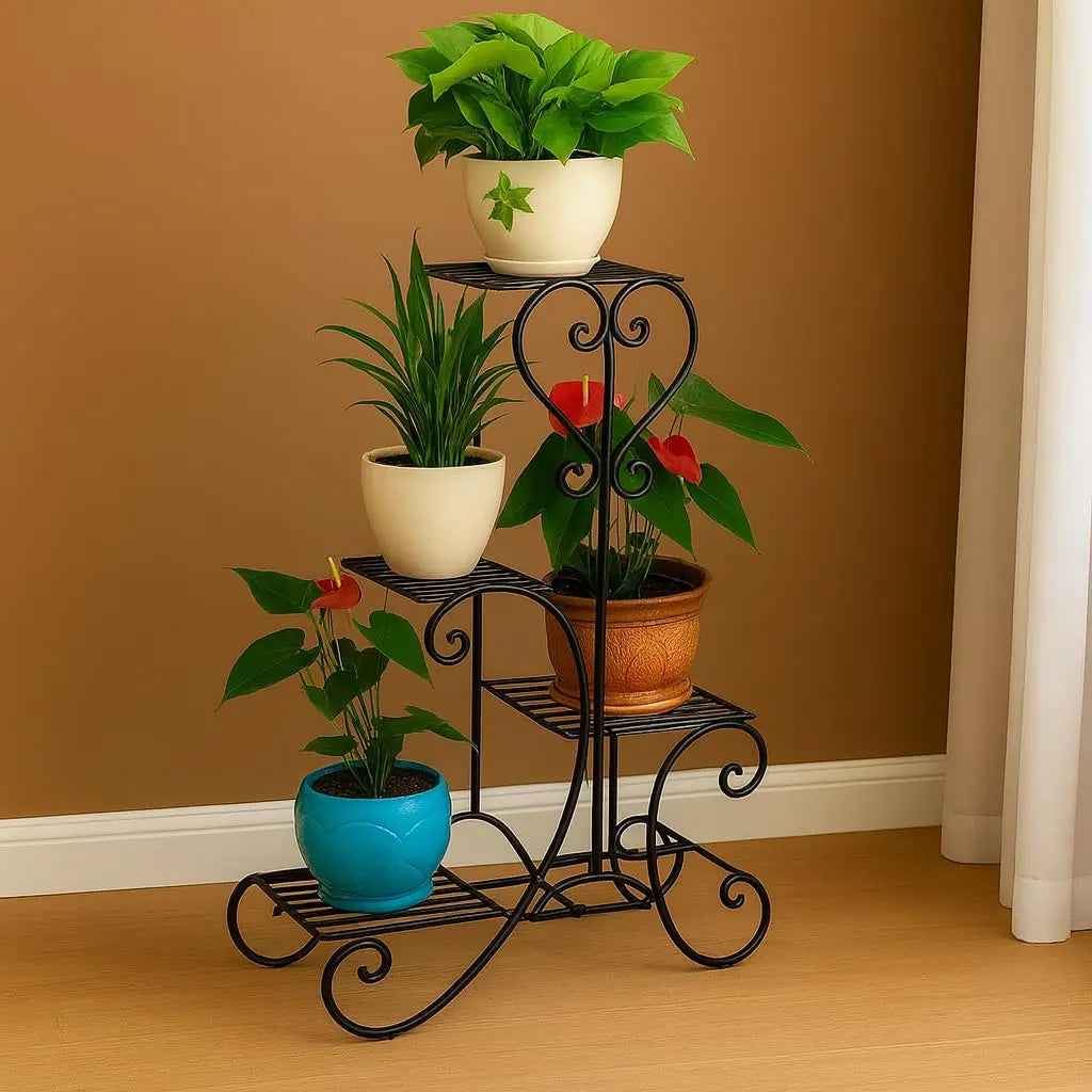 Metal Plant Stand Flower Holder Racks 4 Tier Shelves Patio Indoor Outdoor Garden Displaying Wrought Iron Flowers Planters Shelf Organizer Ouch Cart