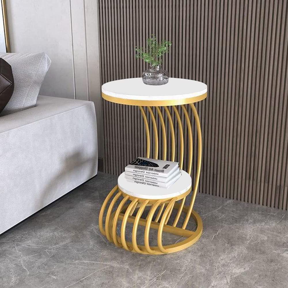 Accent Coffee Table Simple Modern Bedside Cabinet Small Round Table Faux Marble Top Metal Table Living Room Sofa Ouch Cart
