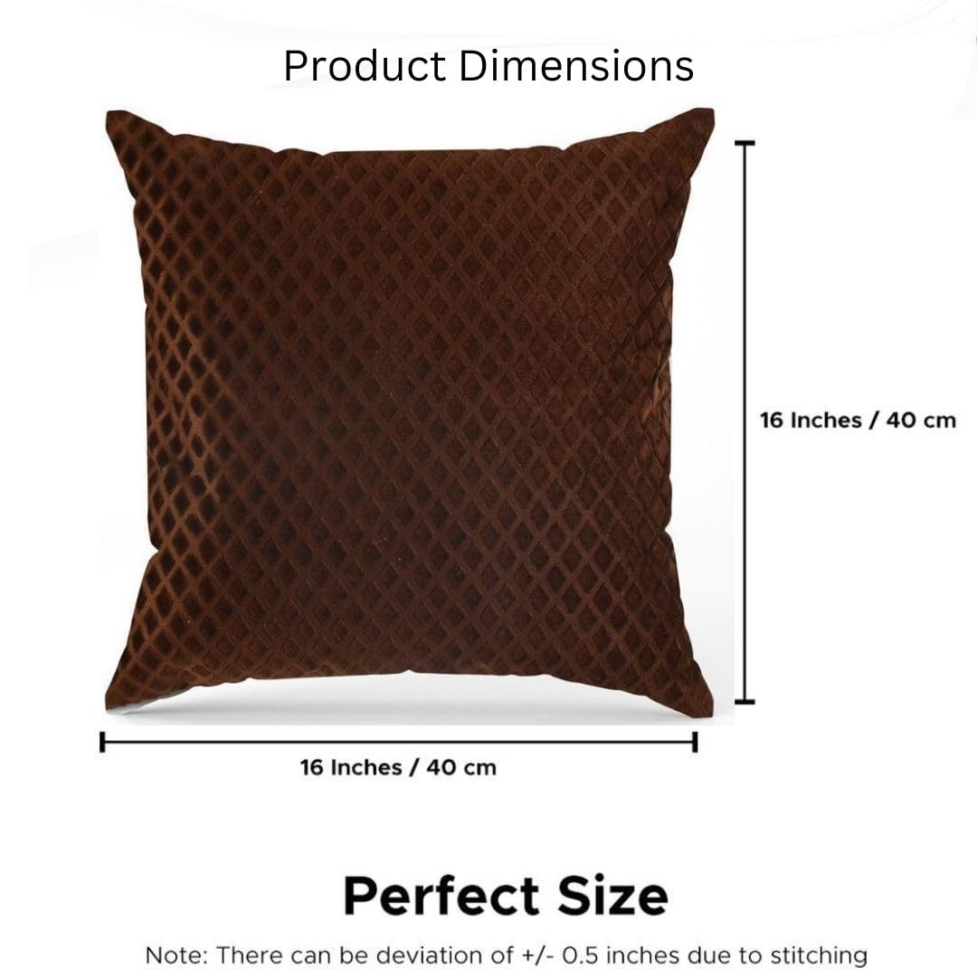 Brown Diamond Quilted Velvet Cushion Covers, 16 x 16 Inch, Set of 5