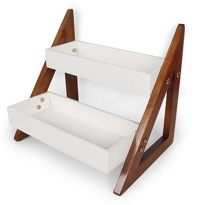 Versatile Wooden Triangular Spice Rack - 2-Tier Kitchen Countertop Organizer with Jars & Bottles Holder | Stylish Kitchen Storage & Décor (2 Tier) Ouch Cart