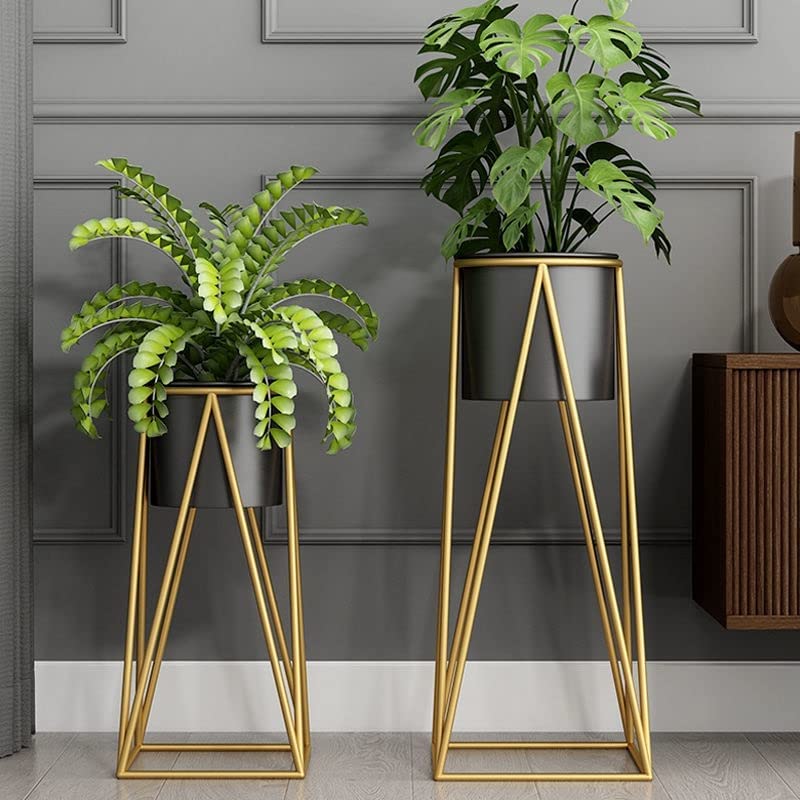 Planters for Indoor - Outdoor Plants & Modern Metal Floor Tall Plant Stand for Garden, Balcony & Living Room & Mid Century Plant Stands with Pots Set of 2 OUCH CART