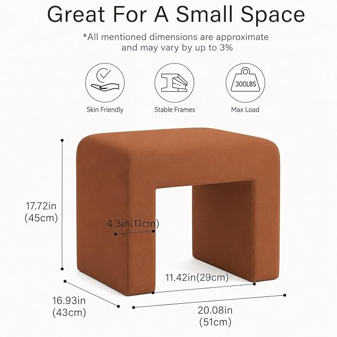 Modern Boucle Vanity Stool Chair with Solid Wooden Legs | Soft Upholstered Ottoman Footstool for Makeup Vanity, Bedroom, Living Room, Entryway & Office (Taupe) OUCH CART