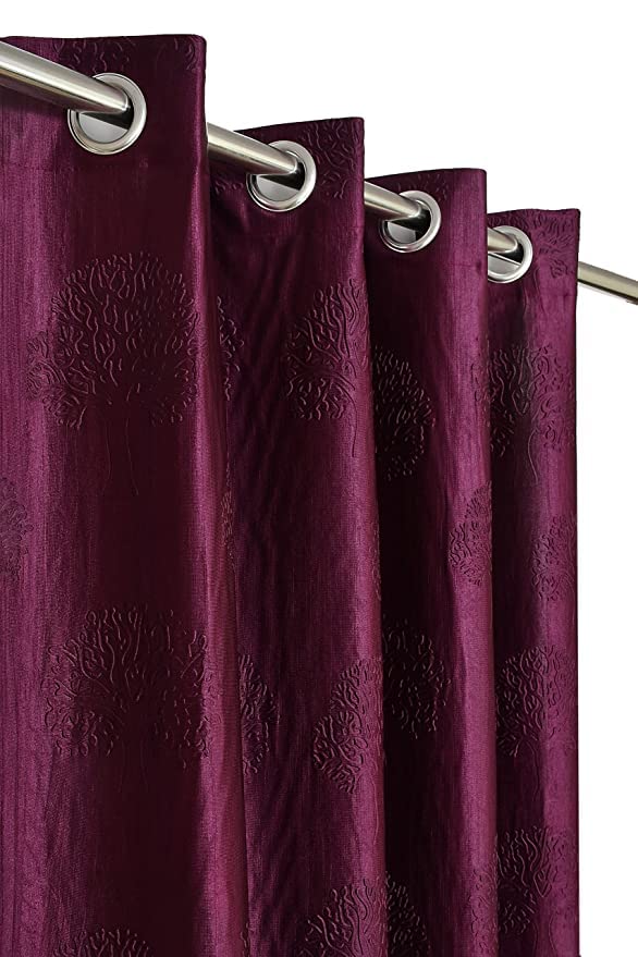 Embossed Tree Punch Polyester Curtains for Window and Door, Botanical Pattern Home Decor Curtain Panel for Living Room, Bedroom and Office, 5 Feet, 7 Feet and 9 Feet Sizes, Pack of 1