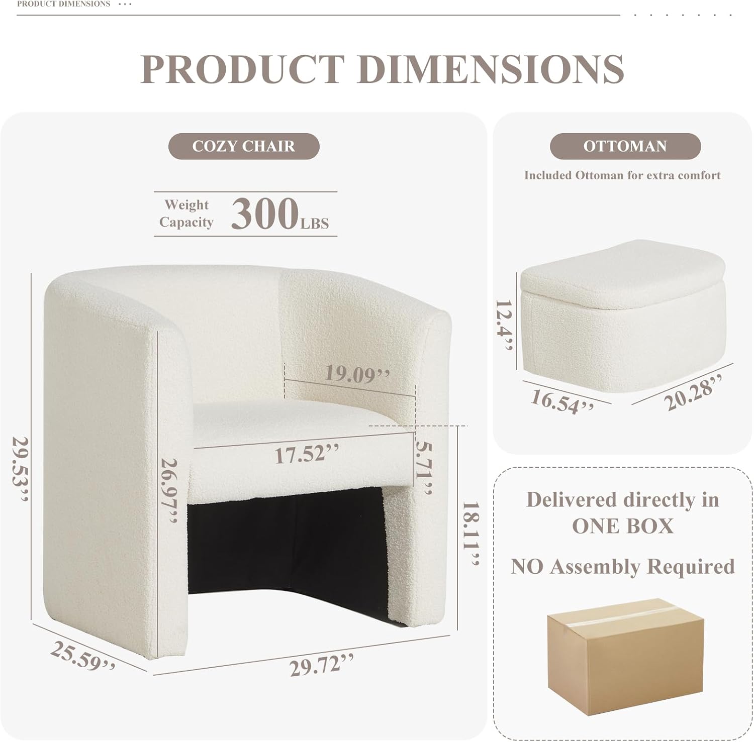 Modern Upholstered Barrel Accent Chair with Storage Ottoman Set of 2