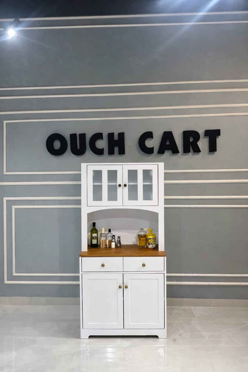 Buffet Cabinet with Hutch Kitchen Pantry Storage Cabinet White Sideboard for Kitchen Storage Microwave Cabinet with Storage, 4 Doors, 2 Adjustable Shelves & 1 Drawers