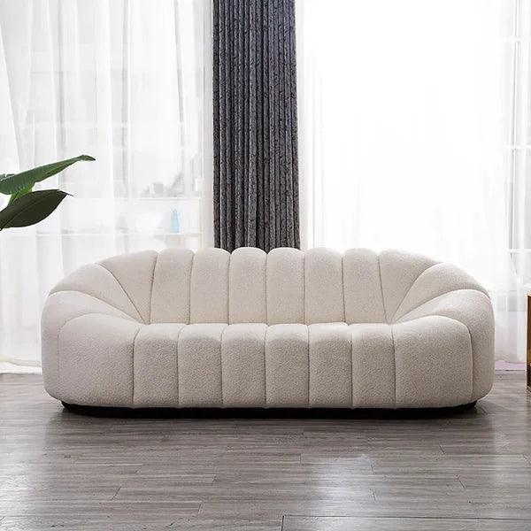 Janice Oval Boucle White Upholstered 3-Seater Sofa - Ouch Cart
