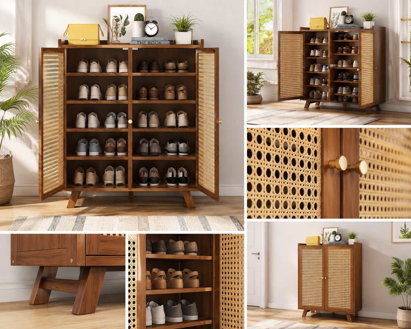 Modern Solid Wood Shoe Cabinet with Angled Legs | Mid-Century Wooden Shoe Storage Organizer | Scandinavian Entryway Shoe Rack OUCH CART