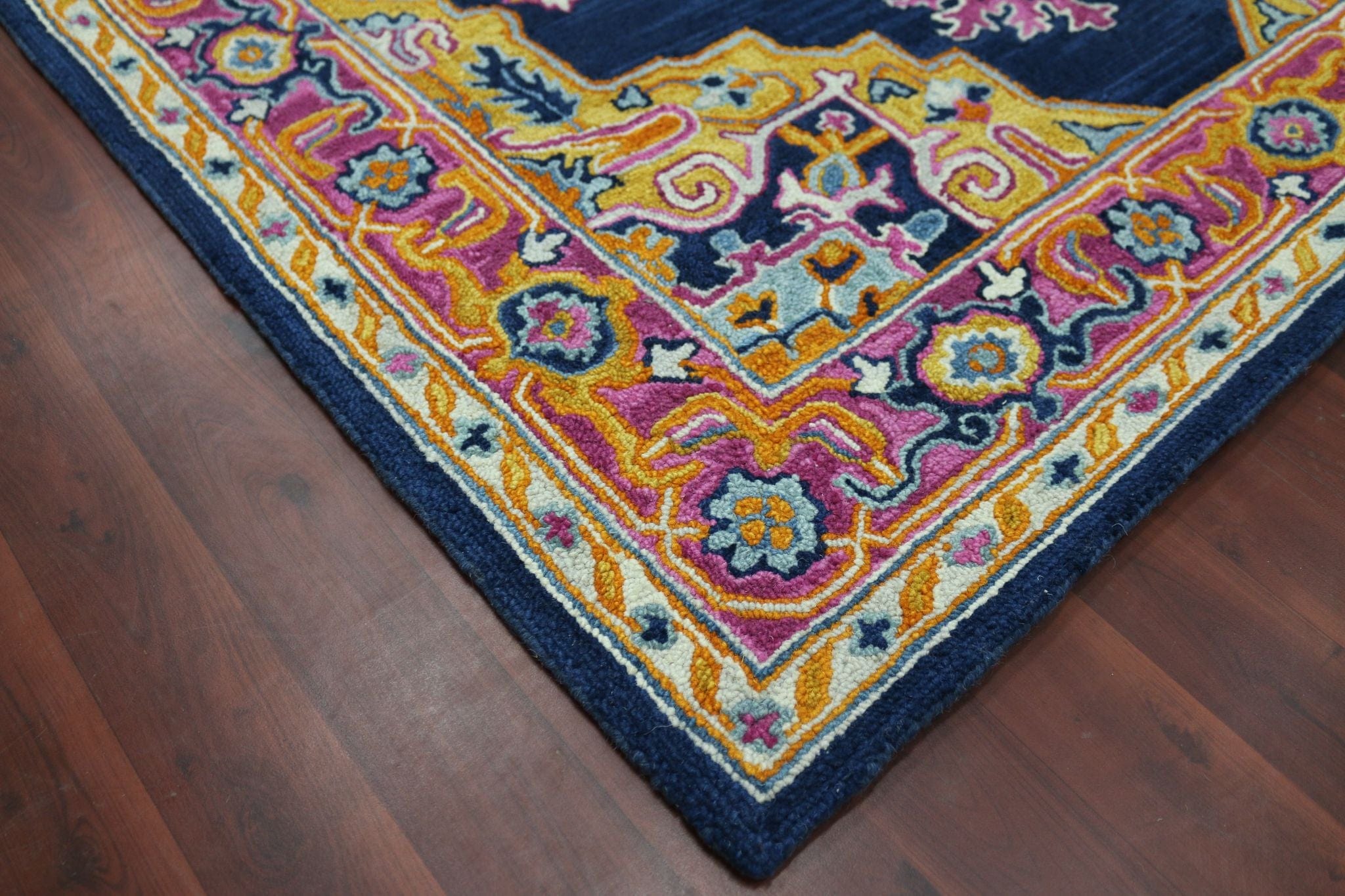 Navy Wool Boho 5x8 Feet  Hand-Tufted Carpet - Rug