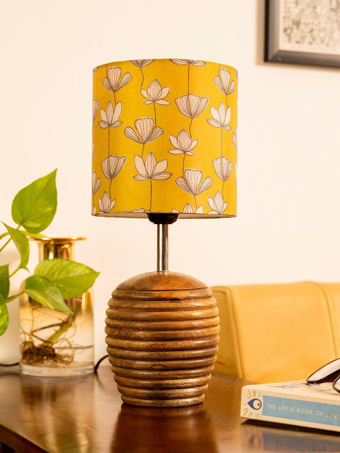 Stripped Brown Lamp with Mustard Flora multicolor shade - Ouch Cart