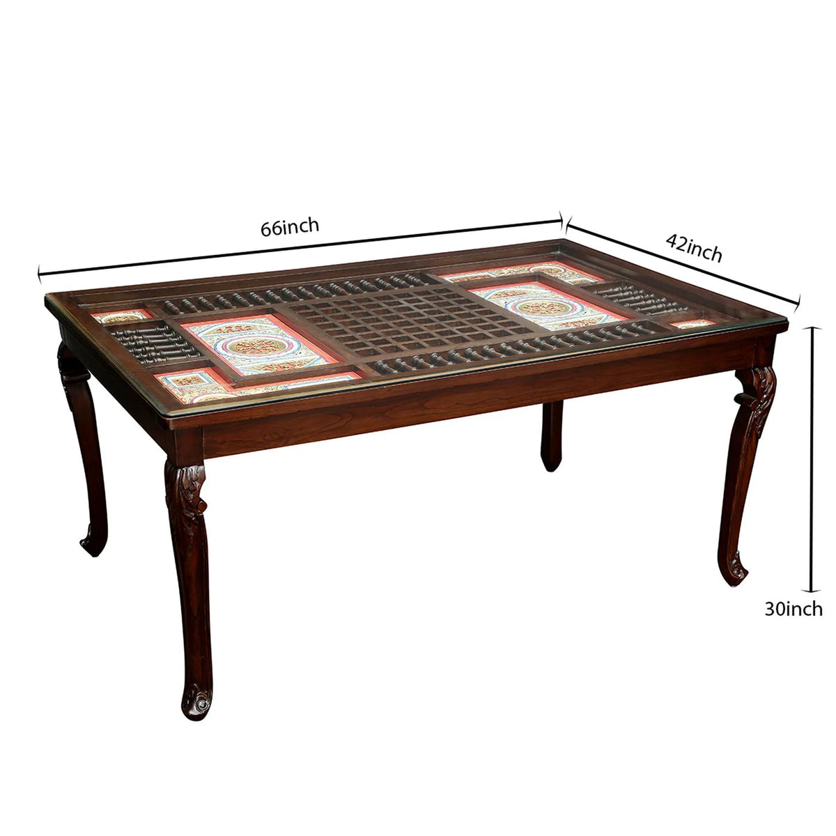 6 Seater Wooden Dining Table Set with Chairs | Solid Wood Dining Table with Glass Top & Upholstered Chairs OUCH CART