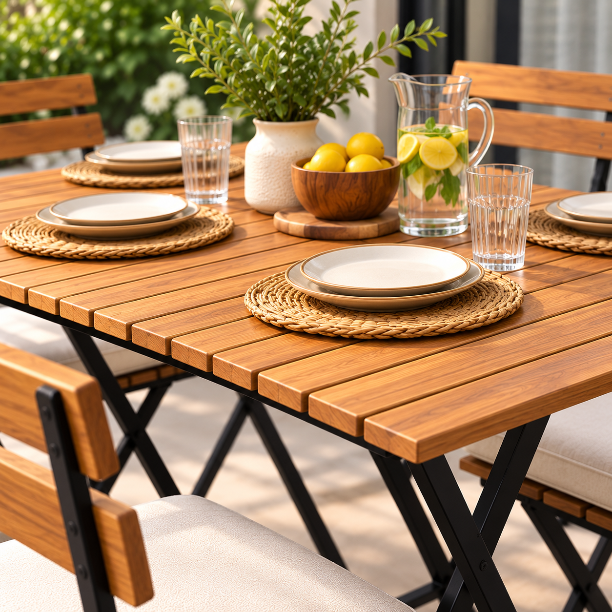 6 Seater Wooden Dining Table Set with Folding Chairs