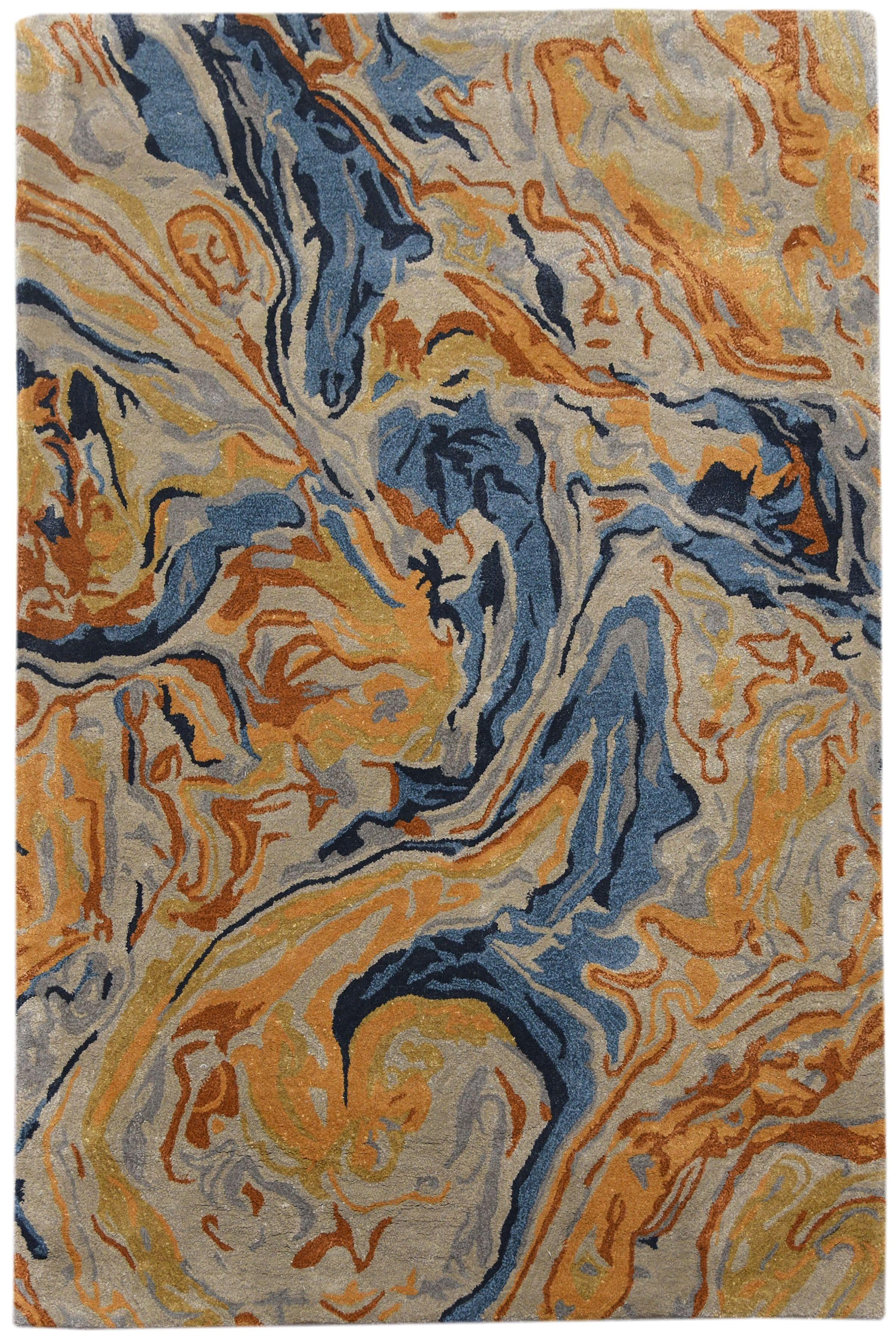 Orange Wool & Viscose Dream Scape 4x6 Feet Hand-Tufted Carpet - Rug - Ouch Cart