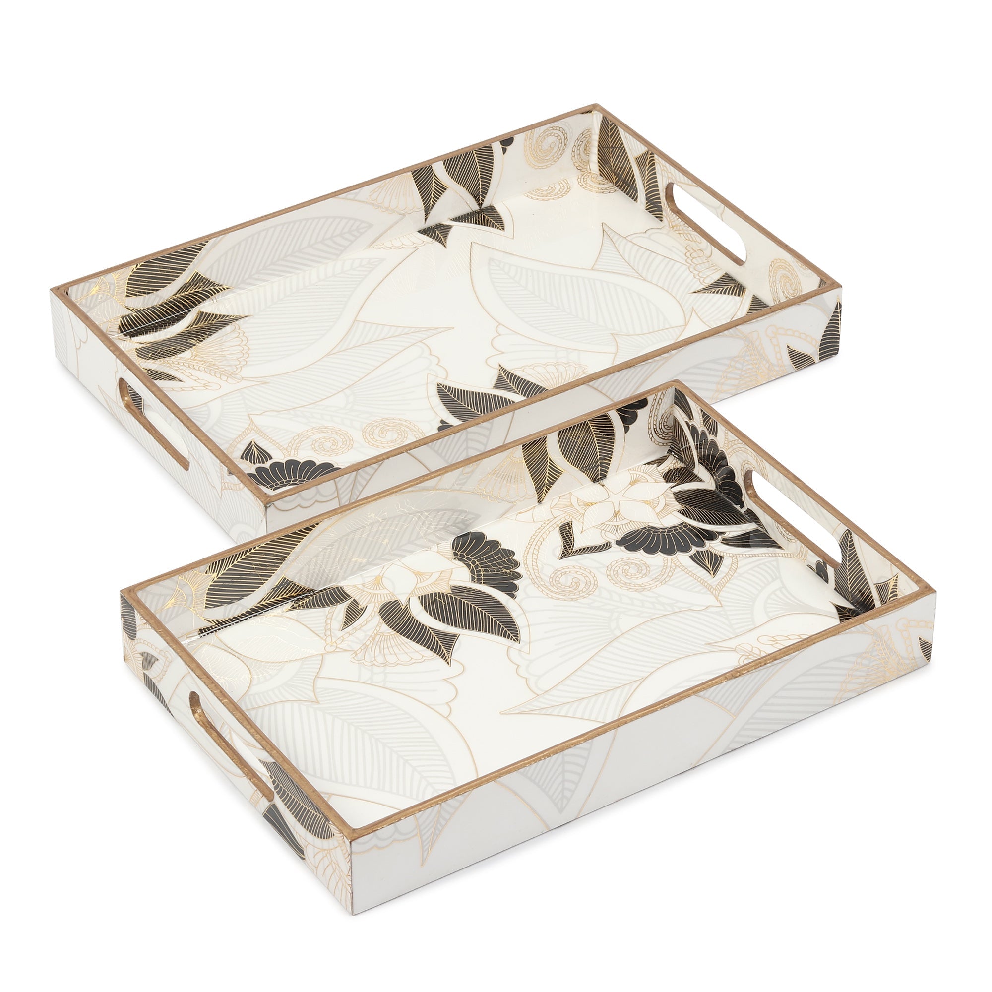 Ivory Noir Bloom Tray Set of 2 M.M.I. OVERSEAS