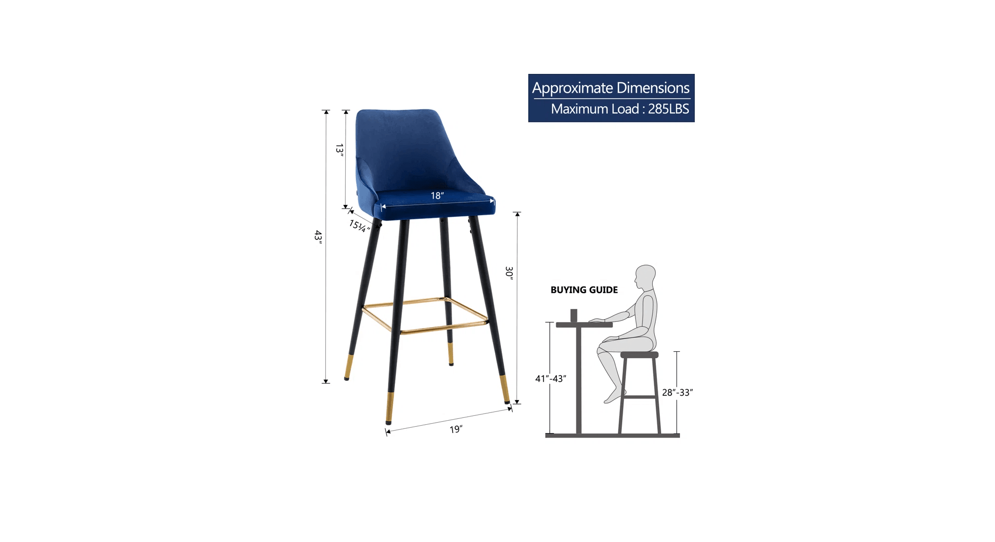 DAVAN BAR STOOL BLUE SET OF 2 - Ouch Cart