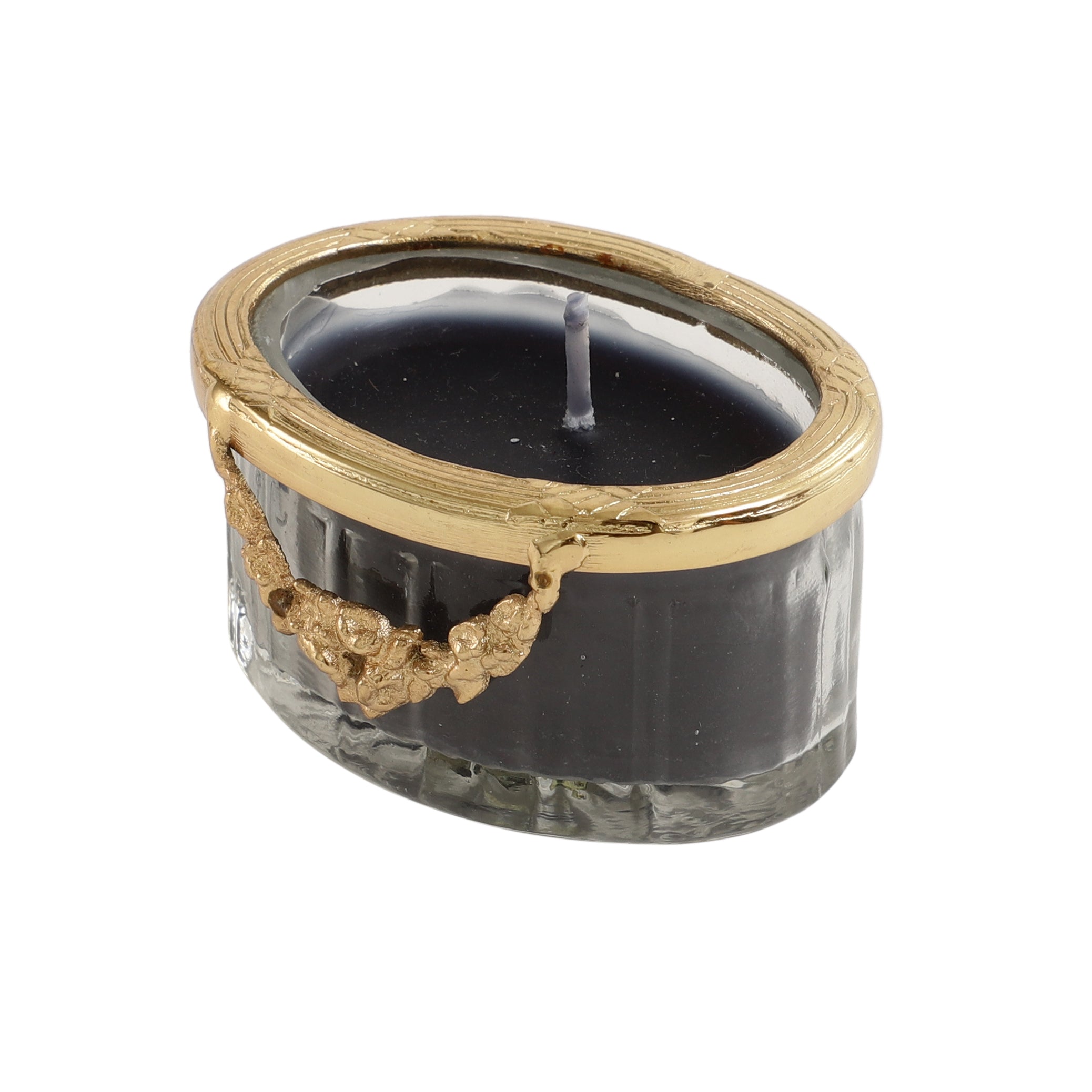 Black Velvet Scented Candle Jar With Golden Ring M.M.I. OVERSEAS